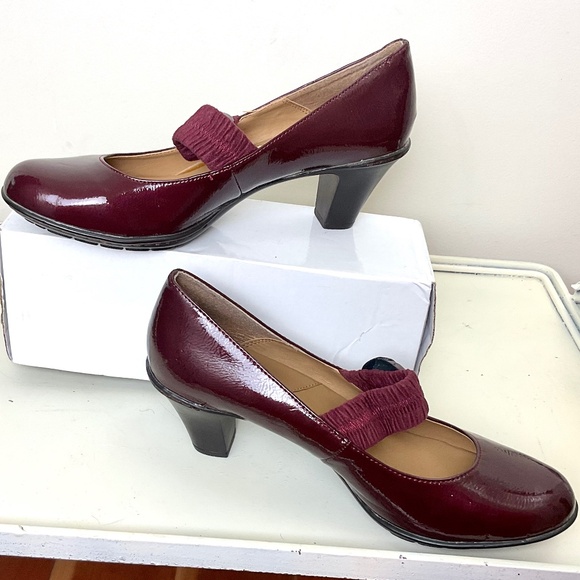 Merona Burgundy Dressy Mary Jane Faux Leather Casual Heeled Comfort Pump size 10 - Picture 2 of 14